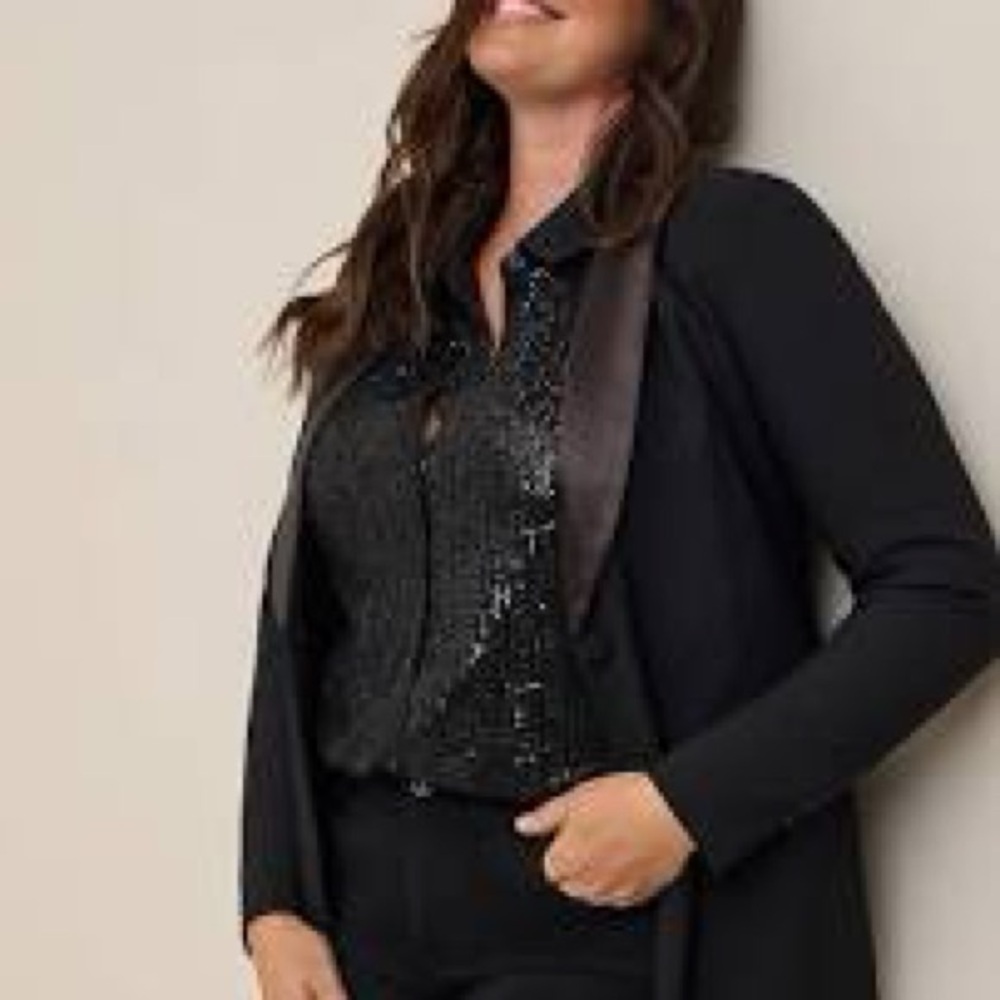 Torrid Studio Refined Crepe Satin Lapel Blazer in black 3x - BUY 2 GET 1 FREE!